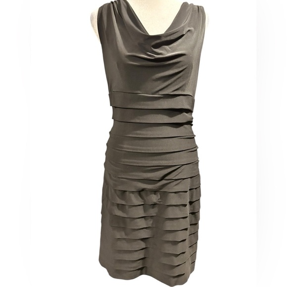 American Living Black Stretchy Rushed Tiered Little Black Dress Dry Cleaned Sz 6 - Picture 1 of 6
